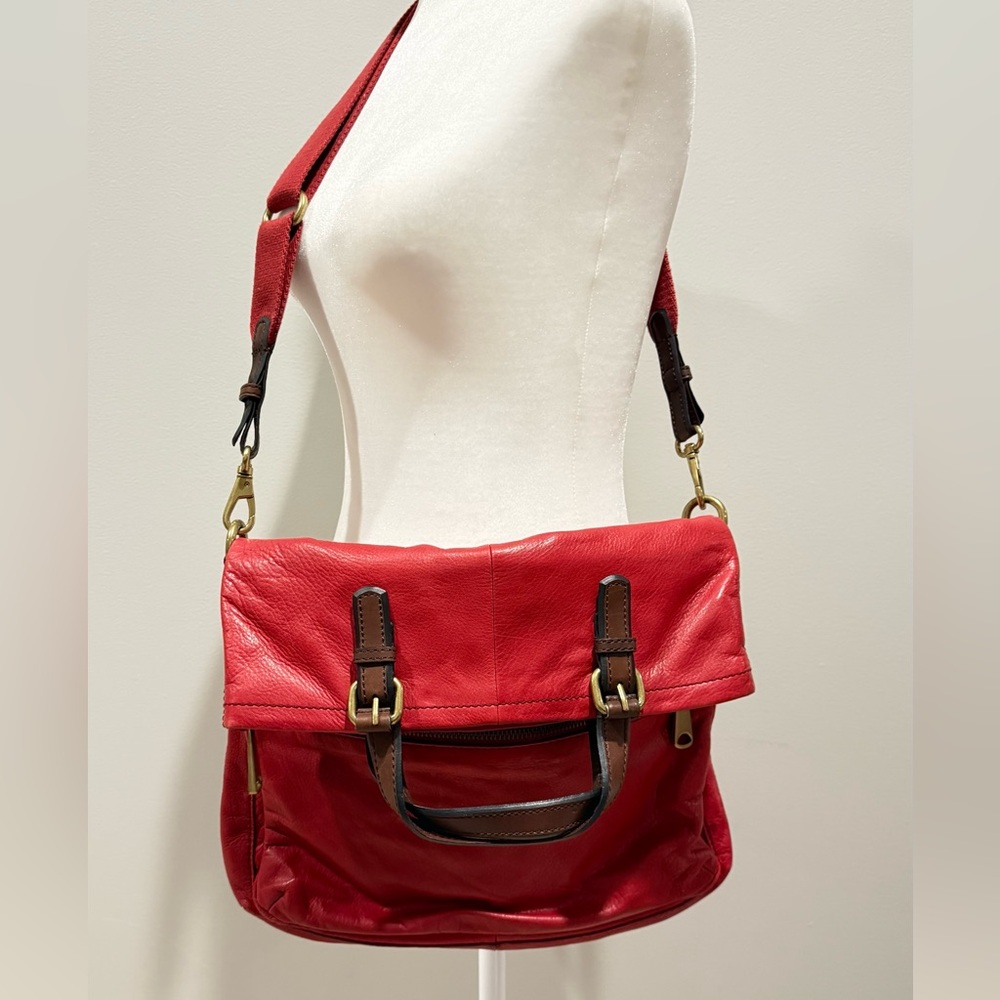 Fossil Bright Red Leather Crossbody Bag